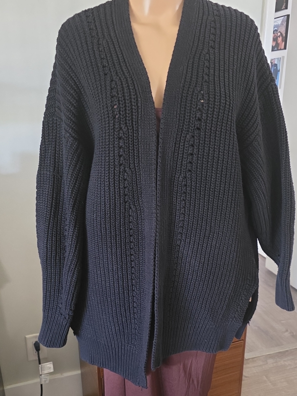Free People Black Chunky Open-Front Knit Cardigan